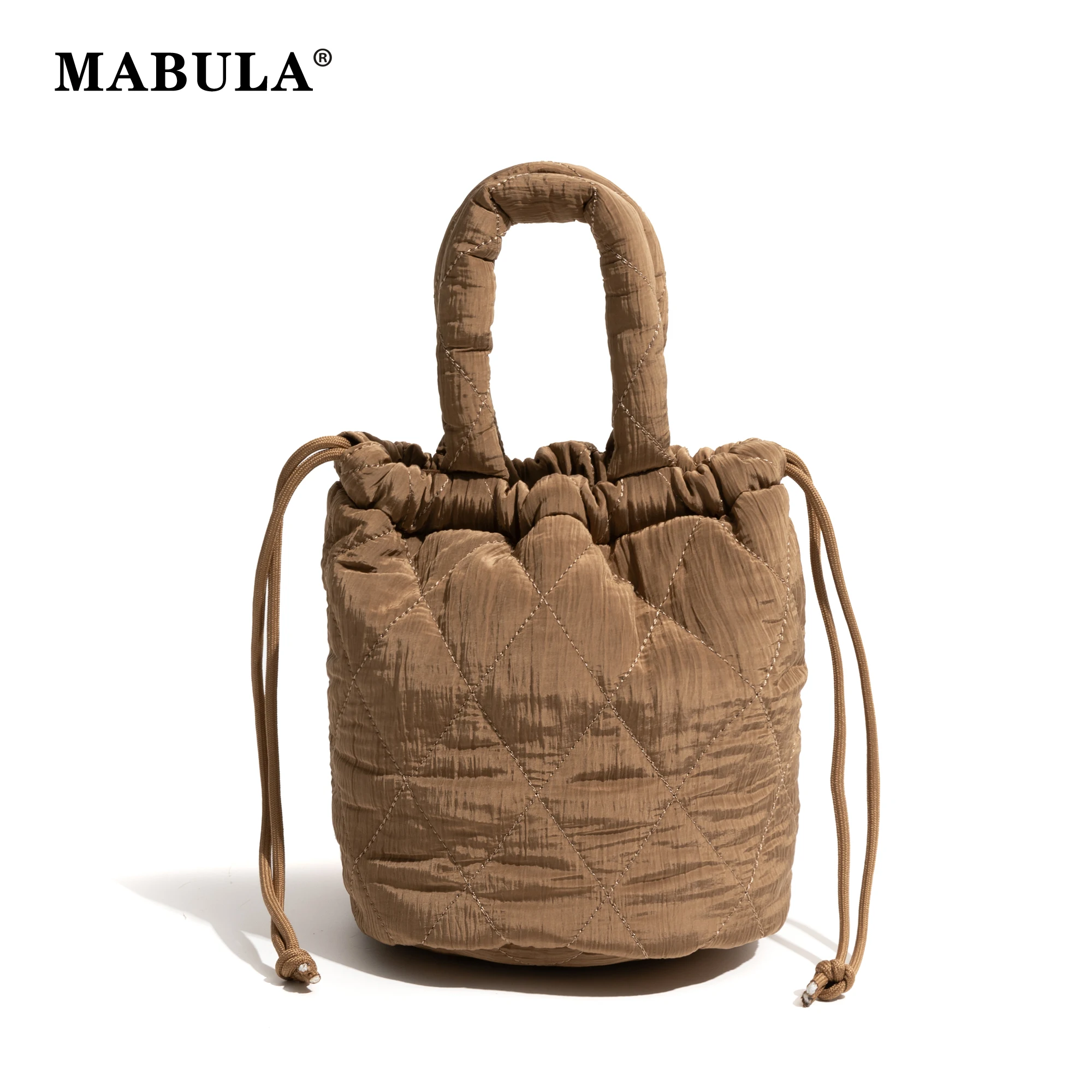 

MABULA Fashion Women's Padded Down Bucket Shoulder Phone Purse Ladies Simple Casual Crossbody Pouch Drawstring Design