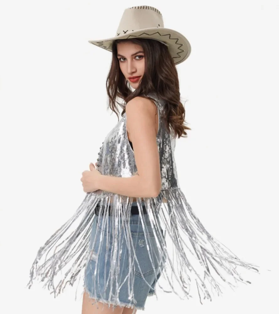 Weste für Damen, Kleidung, Party, modische Kleidung, Bühnenshow, Basic-Mäntel, Jacken, Pailletten, Grunge, Street Dance, Performance-Kostüm