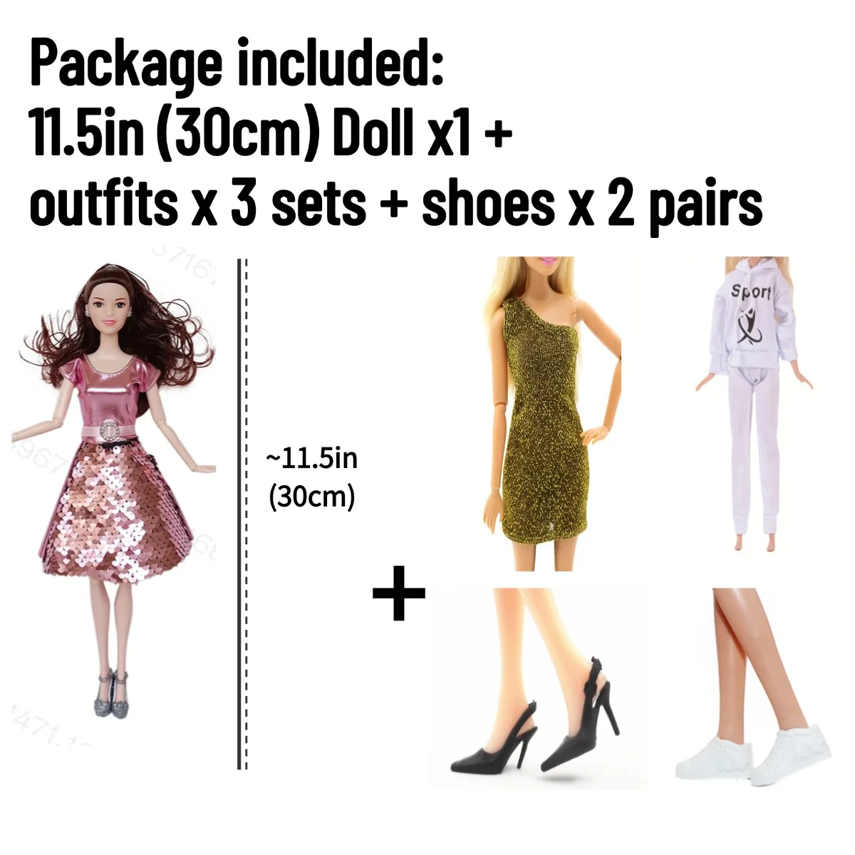 BJD Doll 12 inch 30cm with Outfits x3 sets and Shoes x 2 pairs - Movable Figure Model DIY Best Girl Gift Child Toys