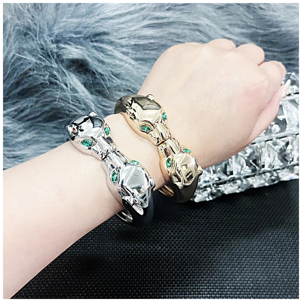 Gold Plating Fashion Leopard Bangle Bracelet for Women Metal Gothic Animal Girls Statement Bracelet Party Prom Jewelry 2 Colors