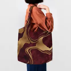 Custom Preppy Modern Minimalist Gold Burgundy Marble Shopping Bag Women Shoulder Canvas Tote Bag Washable Grocery Shopper Bags