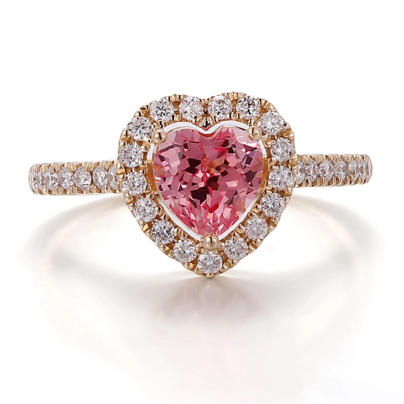 

Обручальное кольцо с розовым сапфиром в форме сердца «Прованс» из желтого золота 14 карат с кластером из муассанитов, кольцо для помолвки, на годовщину, кольцо-обещание