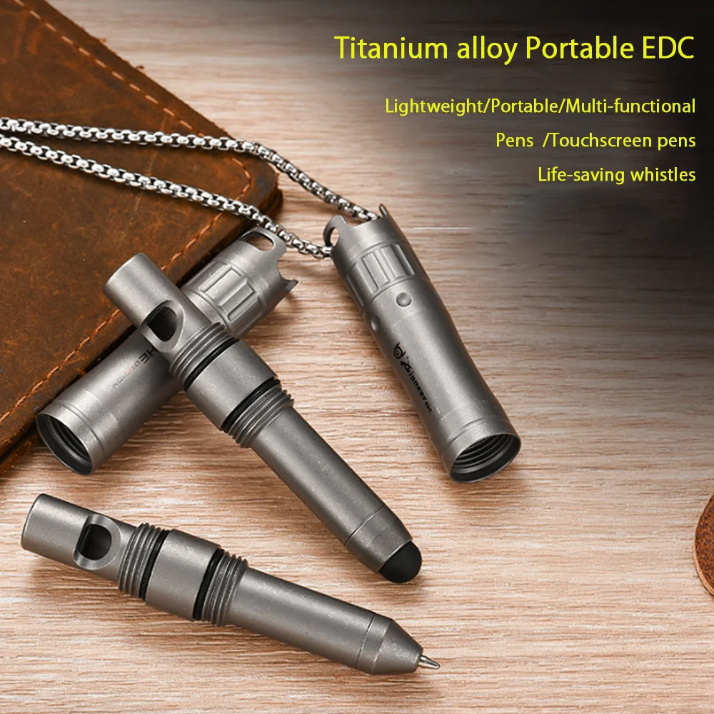 

TIMULTI titanium alloy whistle, Multifunction whistle with EDC Pen or Touchscreen pen for outdoor survival, hiking, training