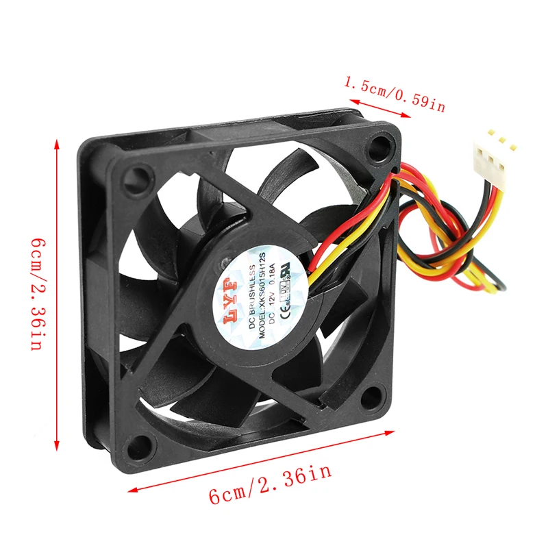 High Speed Server Computador Chassis Ventilador Refrigeração, Brushless Fan, 3 Linhas, 3Pin Connector, 6cm, 60mm, 12V, 0.18A,