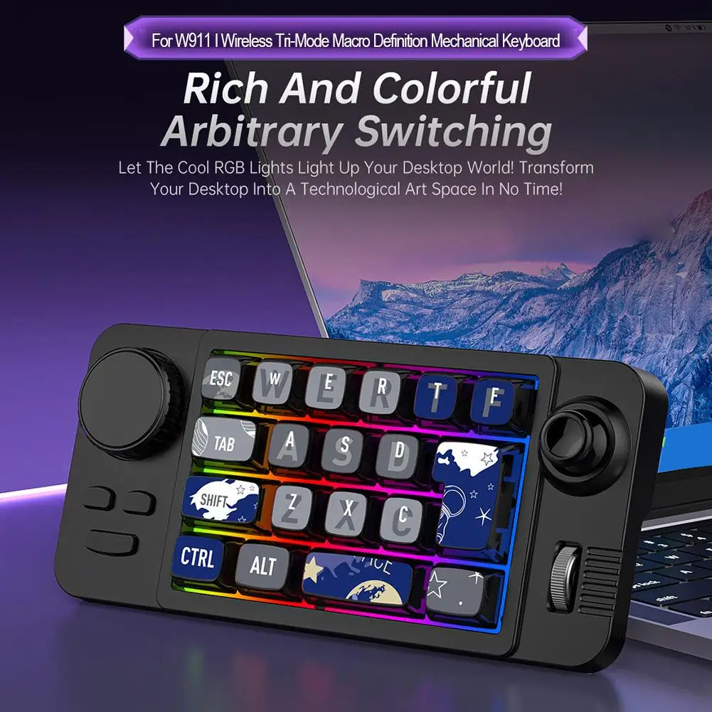 Mechanical Keyboard Three Mode RGB Macro Programming Hot-Swappable 22Keys Gaming Keyboard Volume Knob Joystick