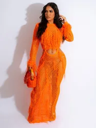 JRRY Sexy Women Crocheted Dresses Tassels Crochet Dress Cover Ups Hollow Out Knitted Beach Swimsuits