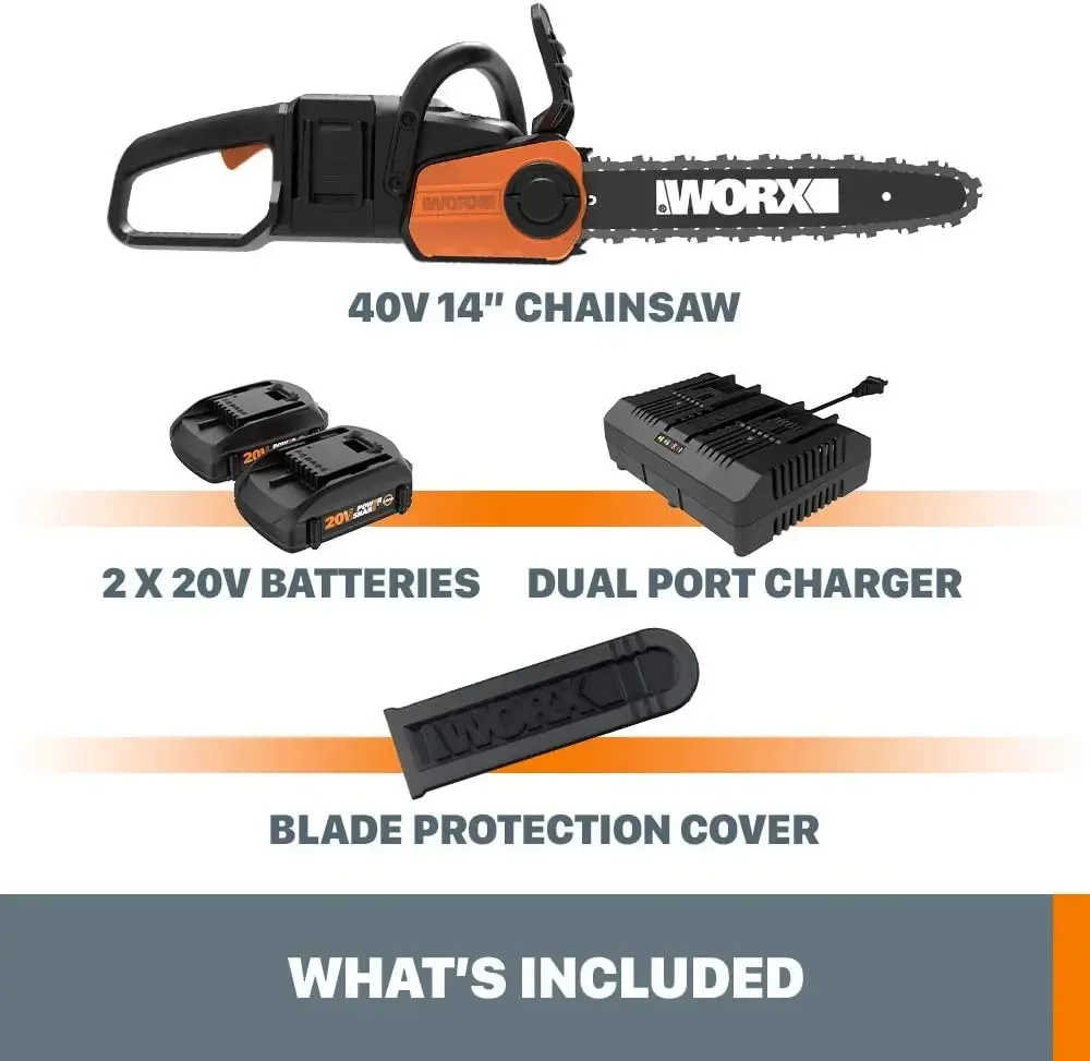 40V 14" Cordless Chainsaw Power Share with Auto-Tension - WG384 (Batteries & Charger Included)