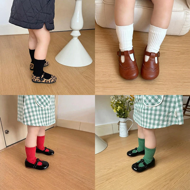 4Pairs/Lot Autumn Winter New Kids Cotton Socks Solid Color Stripped Children's Casual Sock Boys Girls School Socks High Quality