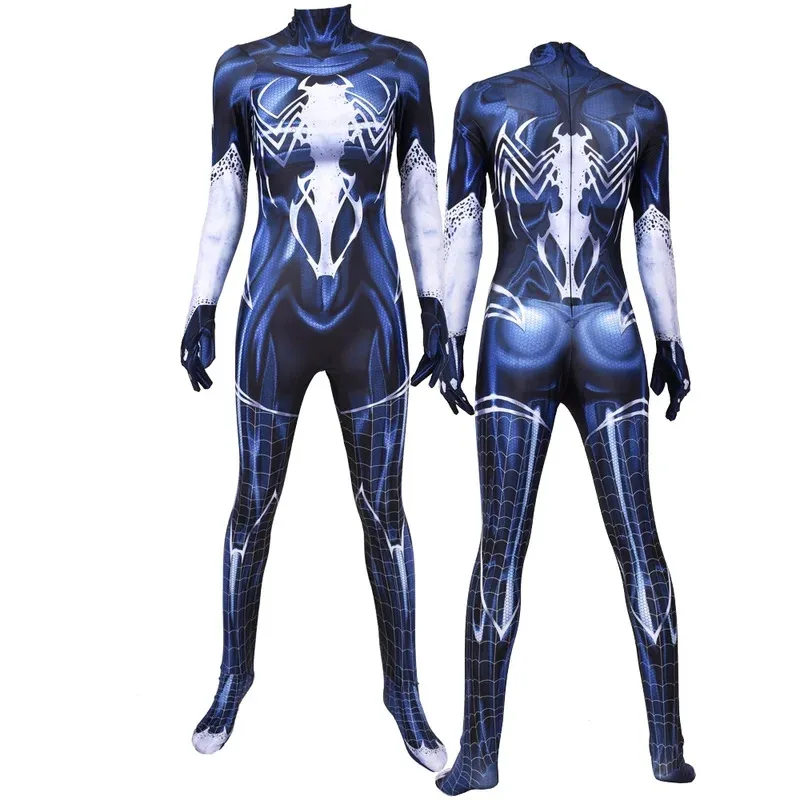 Adulti Bambini Super cattivo Venom Symbiote Black Spiderman Supereroe Costume Cosplay Halloween MJ Tuta Zentai Seconda Pelle Vestito