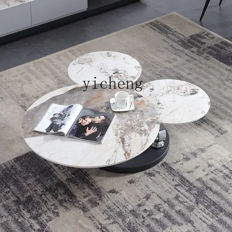 YY  Minimalist Three-Leaf Petal Rotating Tea Table Modern Simple and Light Luxury Retractable Tea Table