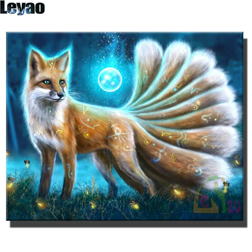 5D Diy Diamond Painting Cross Stitch Nine Tailed Fox full Square Diamond Embroidery Luminous Kitsune Wolf picture for room Decor