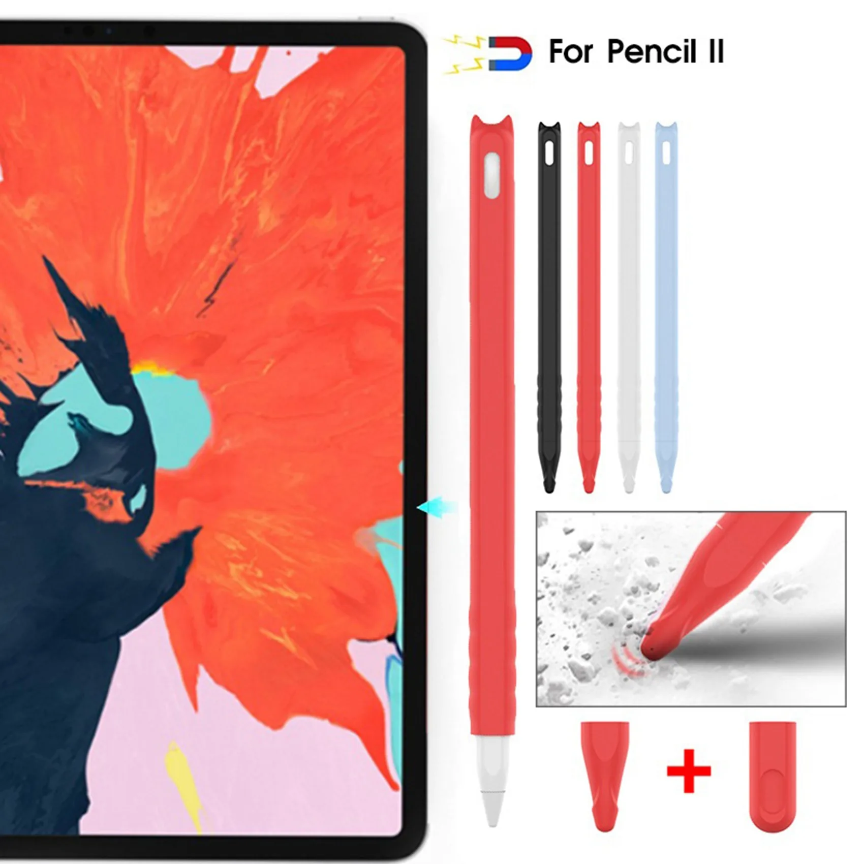 For Apple Pencil 2Nd Generation Pen Case Drop-Resistant Protective Case Cartoon Silicone Pen Case Blue