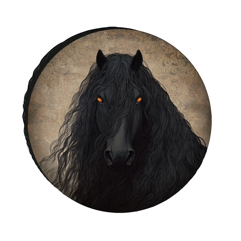Подходит для винтажных чехлов для шин Black Flame Horse & Eye — сверхпрочные полиэстеровые колеса, всесезонный автомобильный чехол для грузовых автомобилей, мотоциклов, J