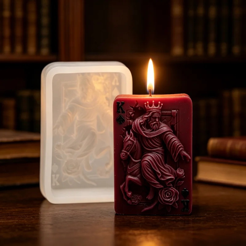 Vintage Spade King Poker Card Silicone Candle Mold 3D Horse Rose Relief DIY Resin Soap Mould Retro Art Home Desktop Decor Gift view 3
