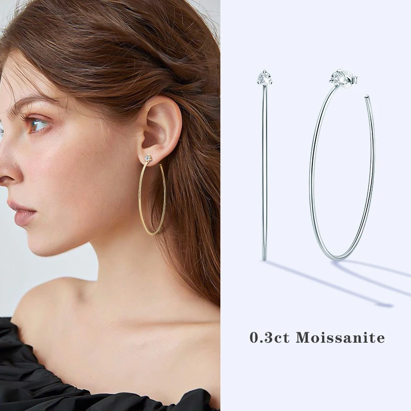 

Серьги-петли D цвета 0,3 карата с муассанитом S925, серебряные серьги для женщин, сверкающие ювелирные изделия