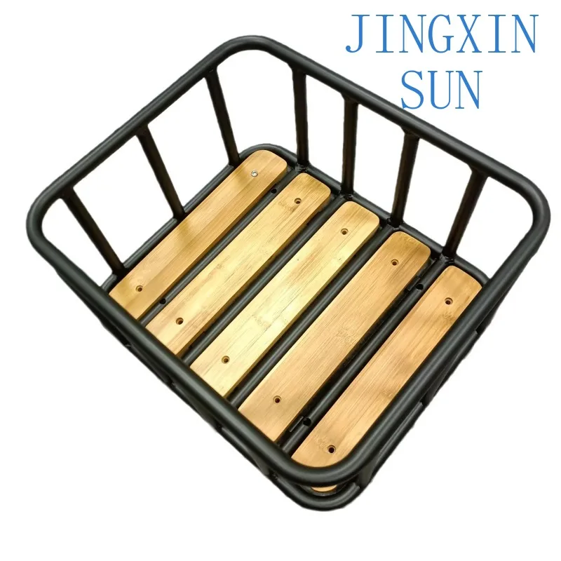 Bicycle rear luggage rack basket including windproof cover cargo net and wooden base electric bicycle basket