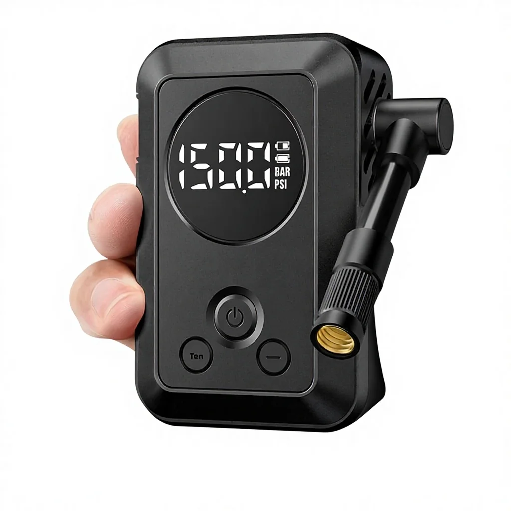 

Portable Digital Electric Bike Air Pump Gauge 150PSI Fits Presta/Schrader Mountain Bike Road Bike Motorcycle Car Sport Ball