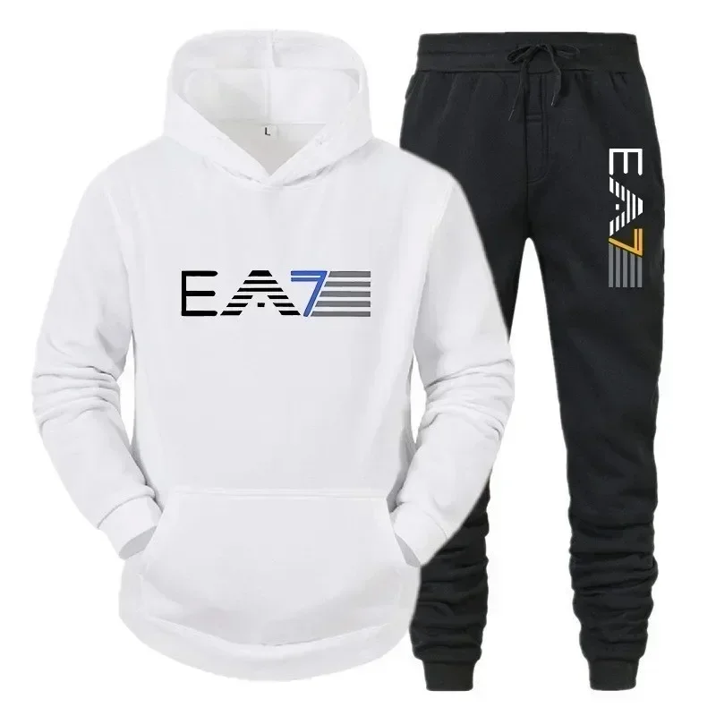 Men's Autumn and Winter Casual Two-Piece Hooded Sweatshirt and Pocket Pants Regular Fit Outdoor Sports Set