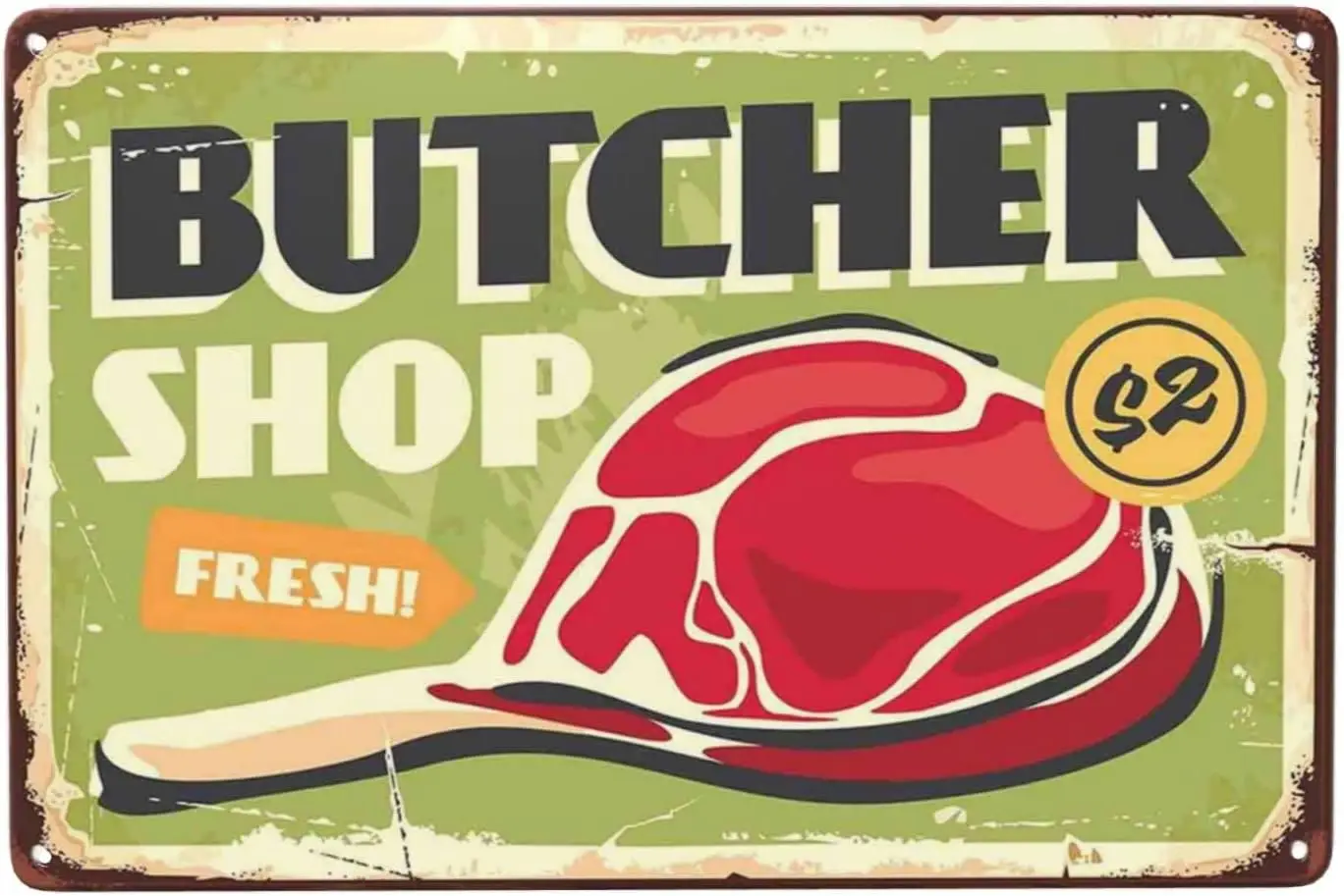 Butcher Shop Sign Vintage Metal Tin Sign Wall Decor, Restaurant Metal Signs Tin Signs for Bar Pub Club Man Cave 8 x12 inch (CTP-