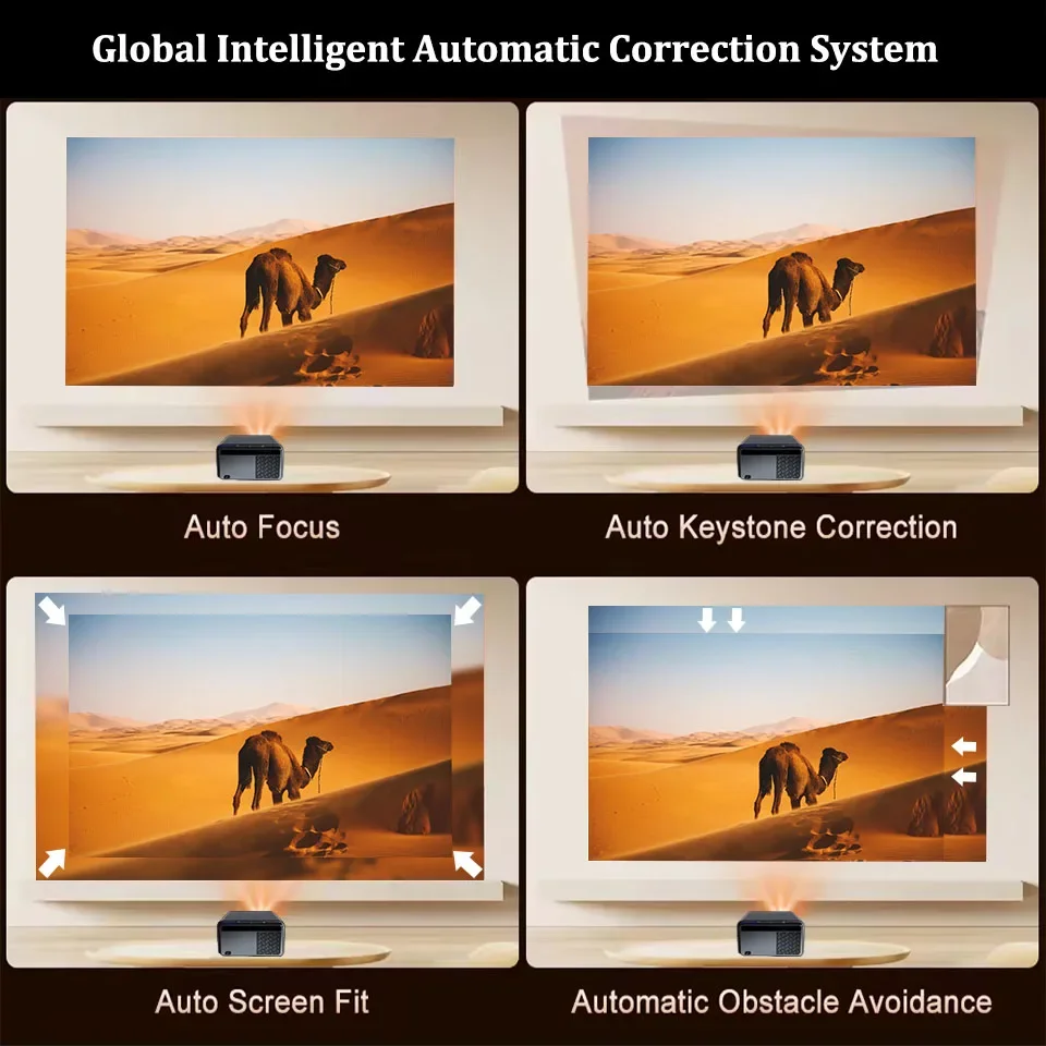 2025 KaiAqua جهاز عرض بتركيز تلقائي كامل HD 1080P جهاز عرض خارجي واي فاي جهاز عرض محمول تلفزيون صغير LED مسرح منزلي