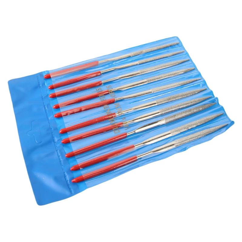 10 pçs conjunto de arquivo de agulha de diamante 3x140mm mini kit de arquivo de agulha para pedra vidro metal escultura artesanato ferramentas manuais conjunto de arquivo de agulha