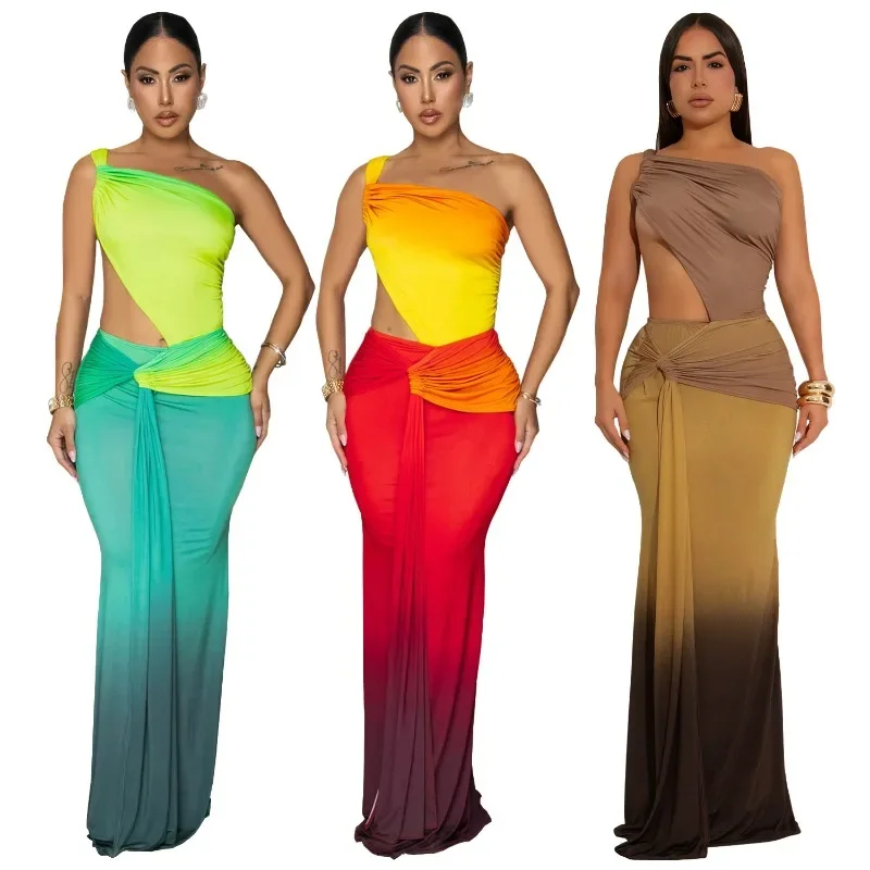 

Women Draped Front One Shoulder Cutout Waist Midi Bodycon Maxi Long Dress 2025 Vacation Holiday Party Birthday Dresses