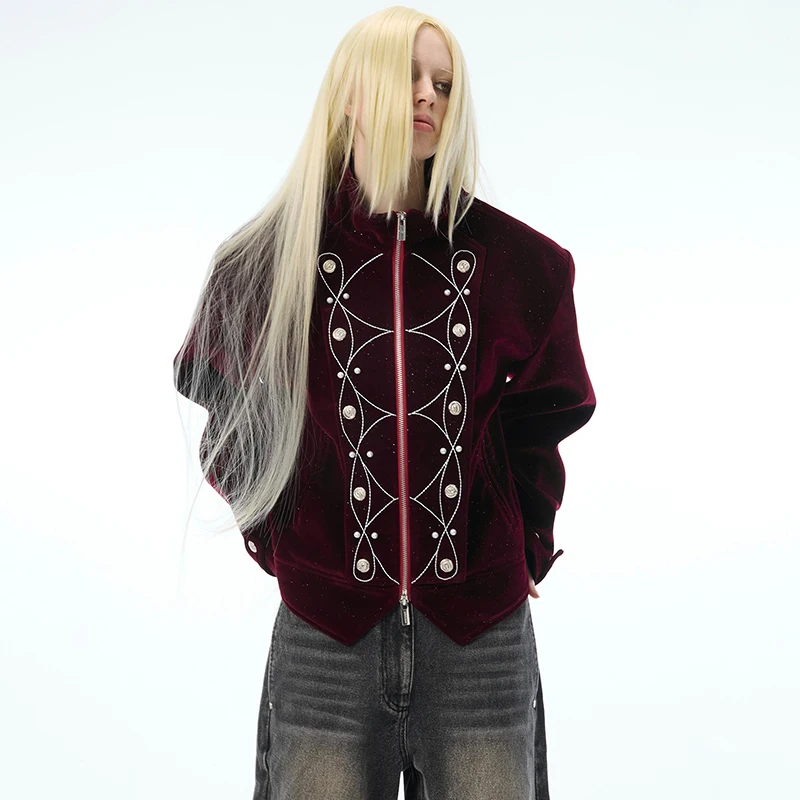 LUZHEN High 2025 New Original Geometric Design Pattern Embroidery Quality Coat Men Stylish Street Male Stand Neck Jacket JY4735