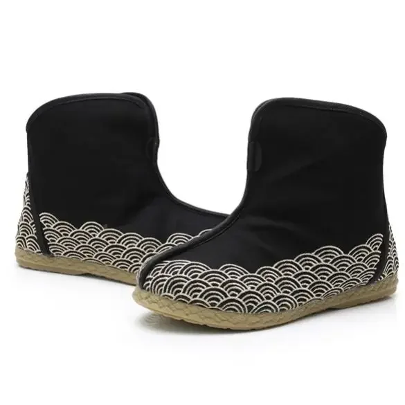 Frühling Herbst chinesischen Stil Retro offizielle Stiefel Xiangyun Stickerei chinesische ethnische mittlere Bein kurze Baumwollstiefel Kung Fu Schuhe