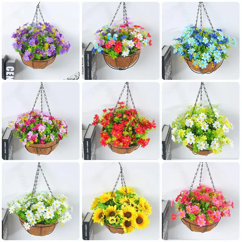 Artificial Flower Hanging Basket Wreath Home Flower Iron Hanging Basin Simulation Flowers Home Decoration Products