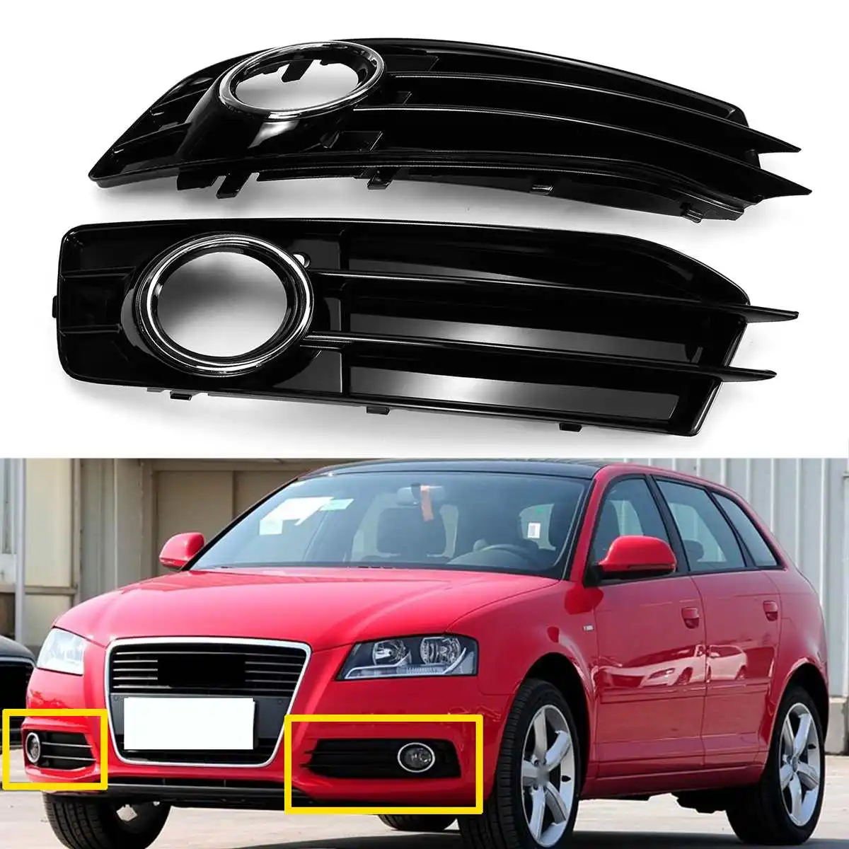 Pair Car Front Bumper Fog Light Grill Grille Cover Fog Lamp Cover Frame Lamp Hoods For Audi A3 8P S-Lines 2009-2012 2010 2011