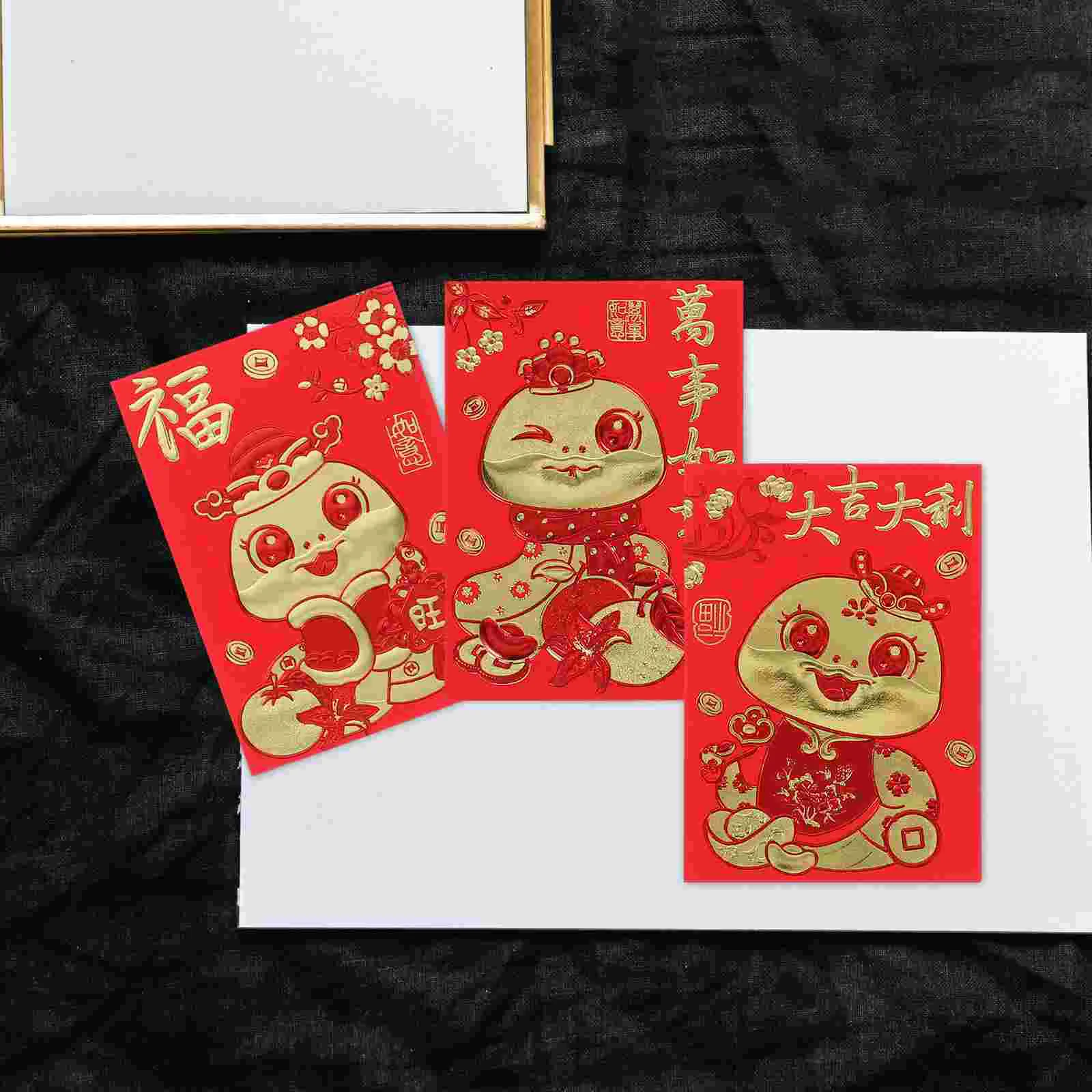 60 Pcs Lai See Red Envelope Bag 2025 Packets New Year Envelopes Metal Chinese Specialty Paper Snake Spring Festival