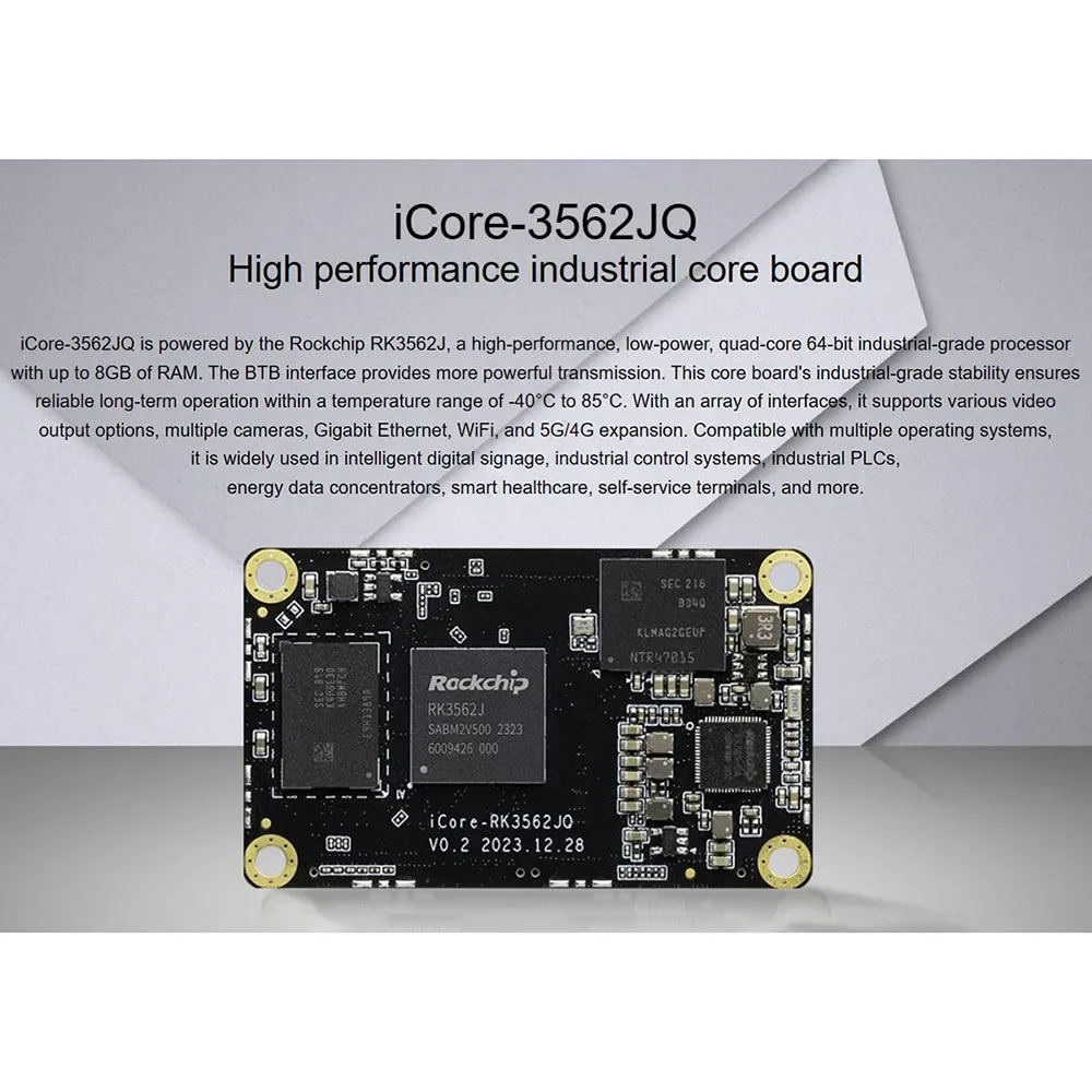 firefly iCore-3562JQ Industrial Mainboard RK3562J Quad-Core 64-Bit High-Performance Low-Power -40°C to 85°CBTB Interface WiFi 4G