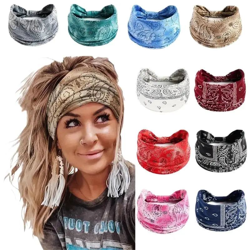 Böhmischer geknoteter Turban-Kopfwickel, breites, dehnbares Stirnband, weiches Yoga-Haarband für Frauen und Mädchen, für den täglichen Gebrauch. – Detail 10