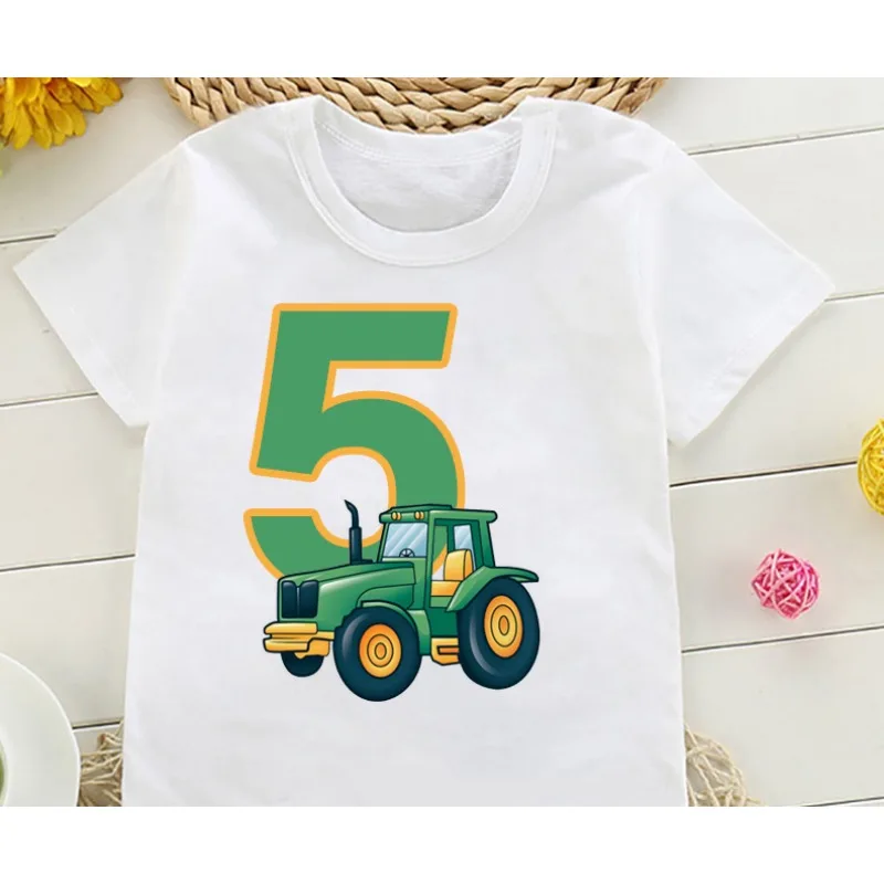 New Boys Cute Farmer Tractor Happy Birthday T Shirt Kids Birthday Party Gift Children Funny Present Clothes Boys Clothes Tee