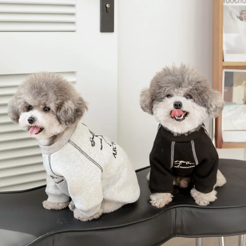 Pet Dog Clothes Autumn and Winter Clothes Anti-hair Loss Schnauzer Teddy Pomeranian Fleece Thermal Hooded Sweater