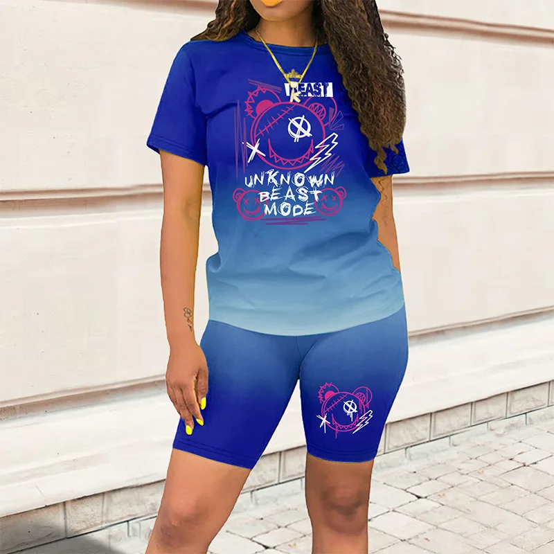 Women Print Tracksuit Sexy Clothes Summer 2 Piece Suit Women Sports Suits Shorts Tops Short Pants Outfit