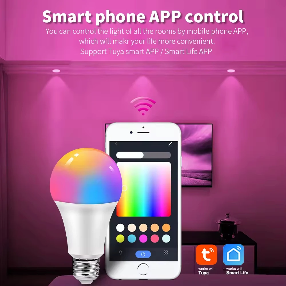 SIXWGH Smart Bulb with Alexa/Google Assistant Control Timing Function & Musical Rhythm Adjustable Color Brightness WiFi Network