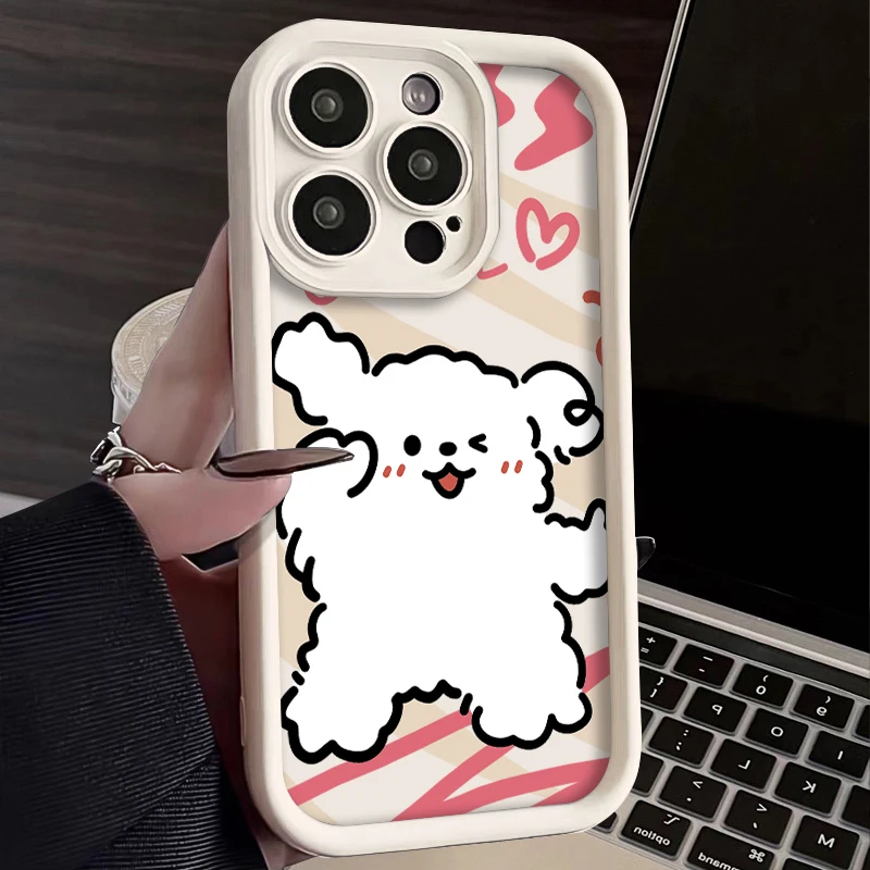 Cartoon Cute Puppy Dog Case for Samsung Galaxy S24 Ultra S23 FE S22 S21 Plus FE A54 A34 A14 A73 A53 A33 5G Soft Silicone Cover