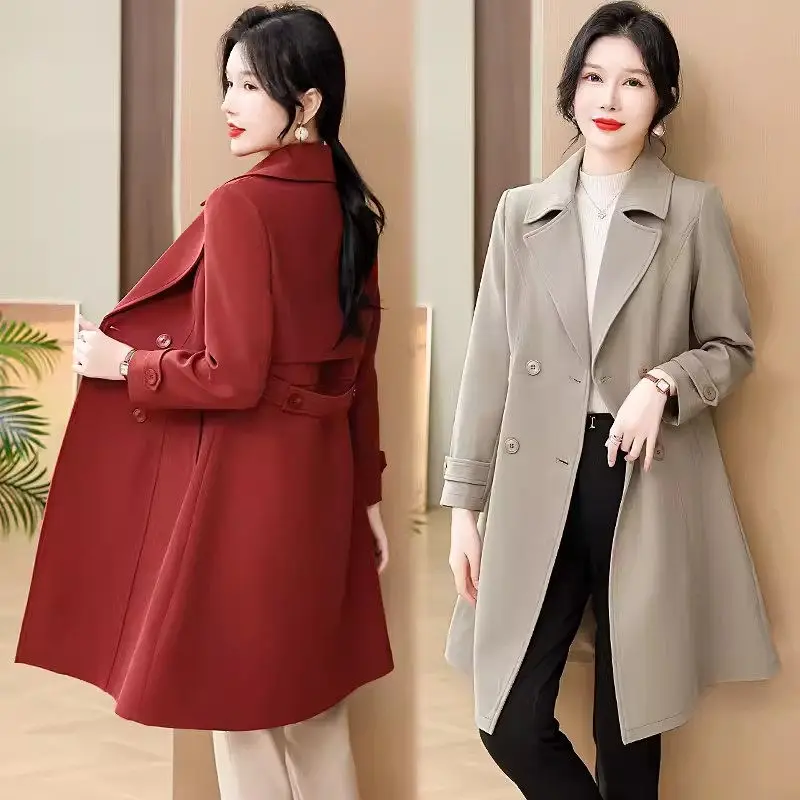 Mid aged Mom Spring Coat Mid Length Top 2024 New Spring/Autumn Women's Large Windbreaker Double Breasted Jacket Z4940