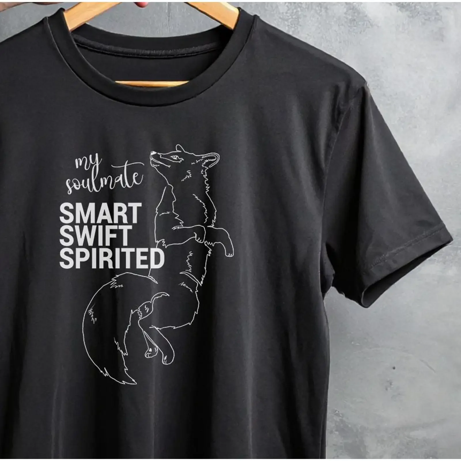 Fox Soulmate T Shirt made of cotton with hand drawn lineart vintage Washed Slightly streetwear Unisex homme Breathable fashion