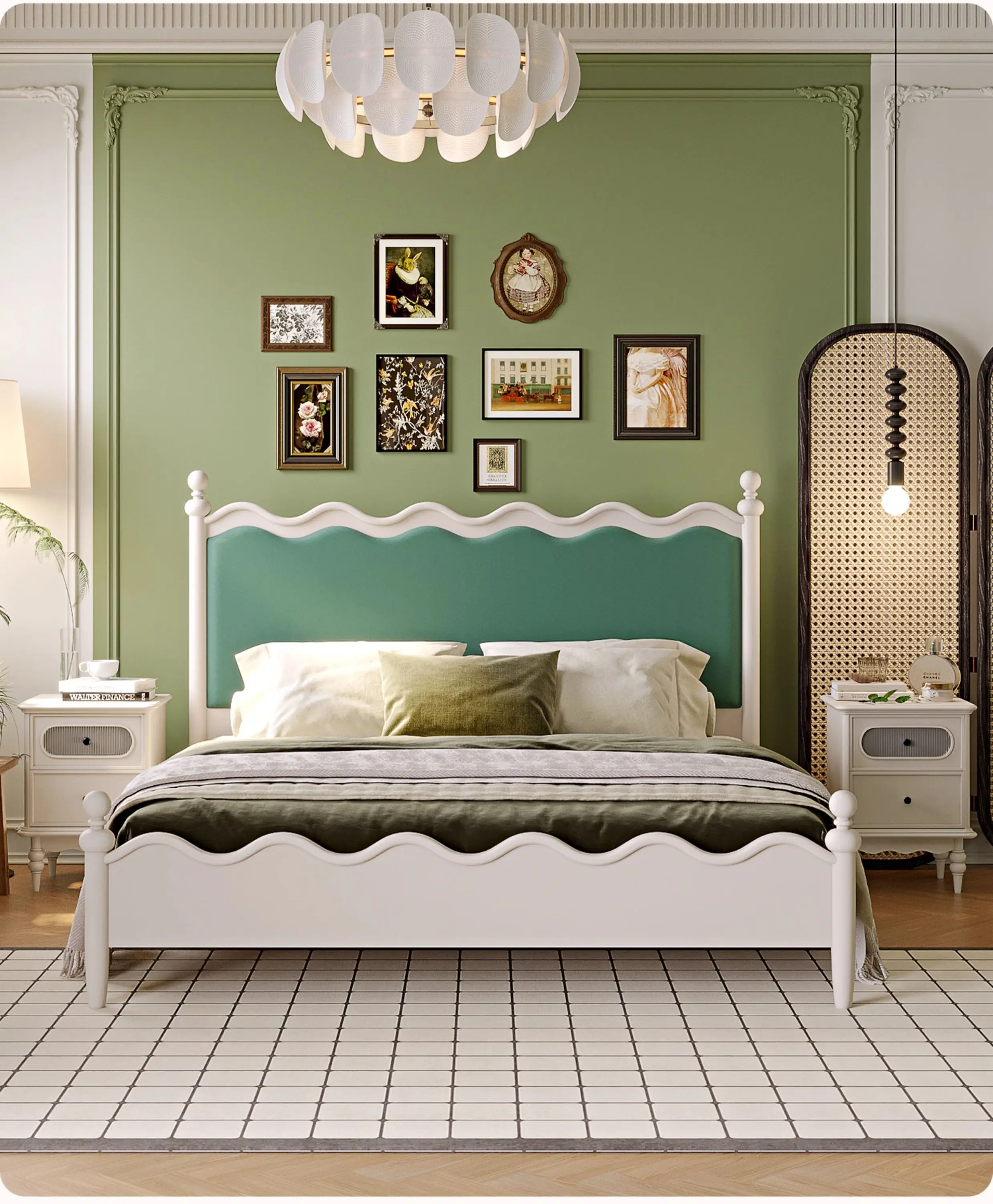 Picture 6: LTT French retro matte fabric soft bag white solid wood bed bedroom American double bed