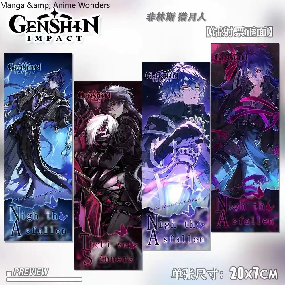 

Kyryll Chudomirovich Flins Genshin Impact Impression Косплей Лазерный билет Коллекция закладок Набор из 4 предметов Подарок на Хэллоуин для фанатов