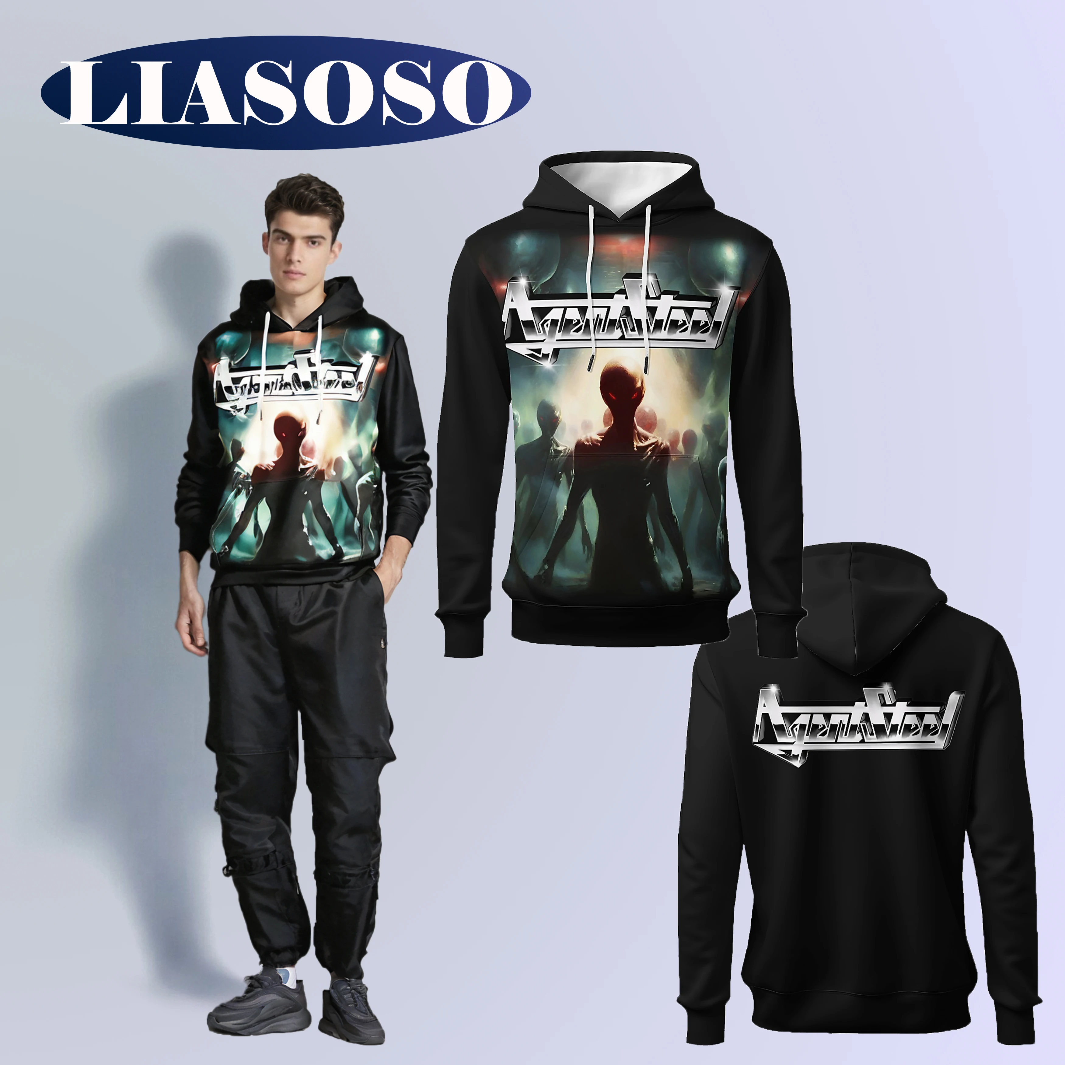 LIASOSO Agent Steel Band 3D Printed Hoodie Long Sleeve Heavy Metal Sweatshirt Harajuku Style for Men & Women Classic Rock Street