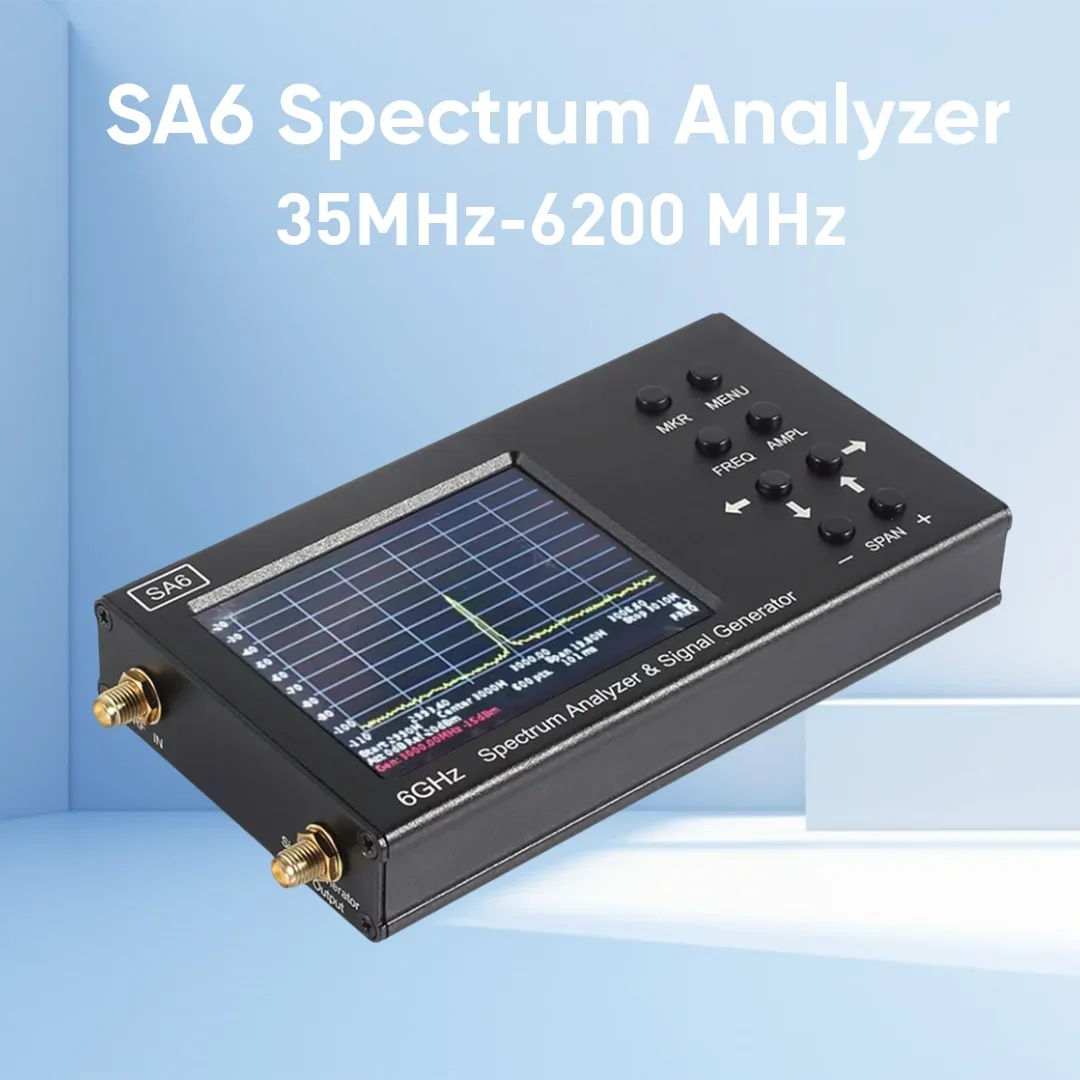 6GHz Handheld SA6 Spectrum Analyzer,Portable Frequency Analyzer 35 to 6200 MHz,Built-in Signal Generator,Provide PC Software