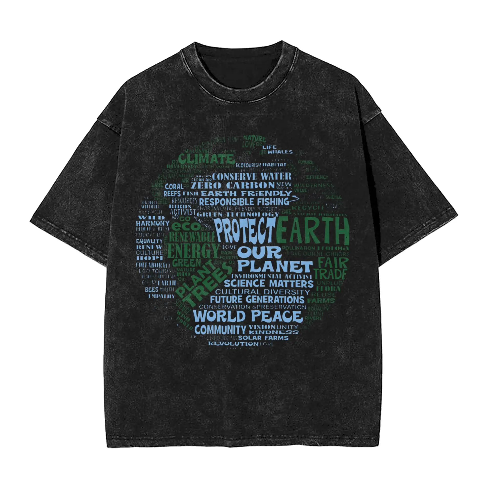 Washed T Shirt Save Earth - Protect Earth - Word Cloud T-Shirts Harajuku  Streetwear Short Sleeve Summer Tops Tees for Men Women