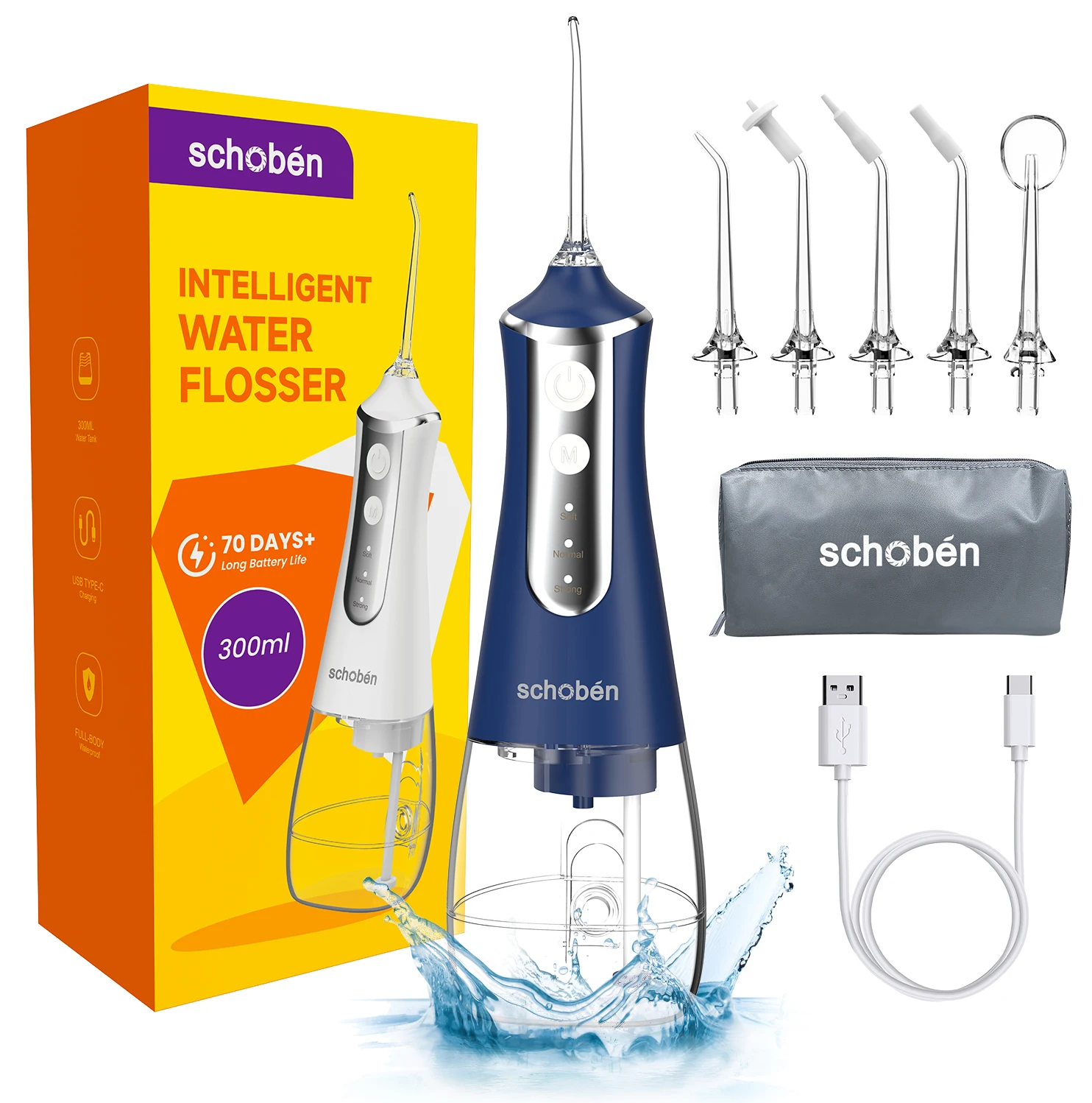 Cordless Water Dental Flosser Picks for Teeth - Portable and Rechargeable Oral Irrigator with 300ML Tank 4 Modes 5 Replaceable T