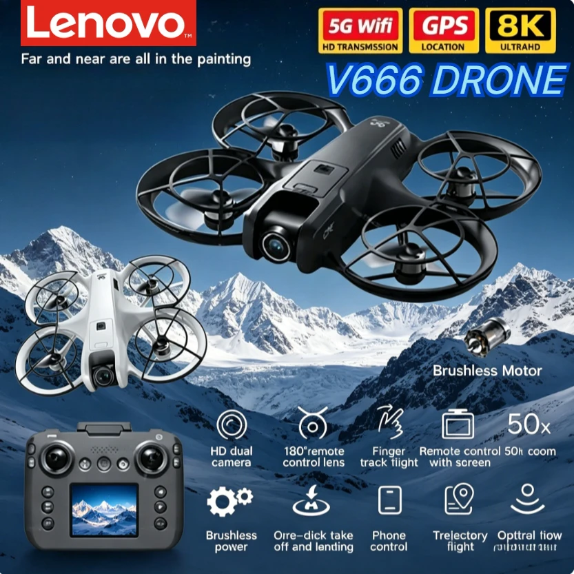 Lenovo V666 Mini RC Drone 8K HD 5G WIFI Obstacle Avoidance Brushless Motor Altitude Hold Headless Mode Foldable Quadcopter UAV