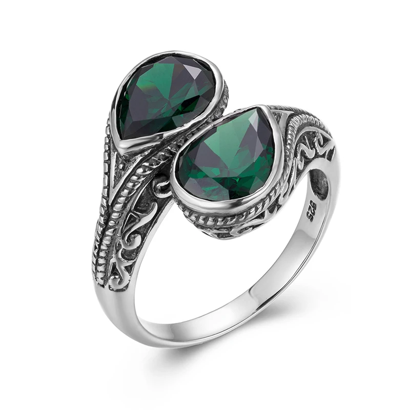Trendige Wassertropfen-Ringe mit grünem Smaragd für Damen, Gold mit Steinen, luxuriöser Designer-Schmuck, einzigartige Accessoires, Geschenk für Hochzeit und Party – Detail 5