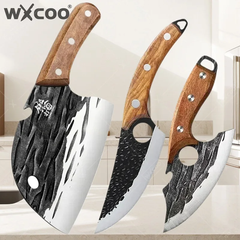 WXCOO Boning Knives Wooden Handle Hand Forged Stainless Steel Kitchen Cooking Knife Meat Cleaver Butcher Knife