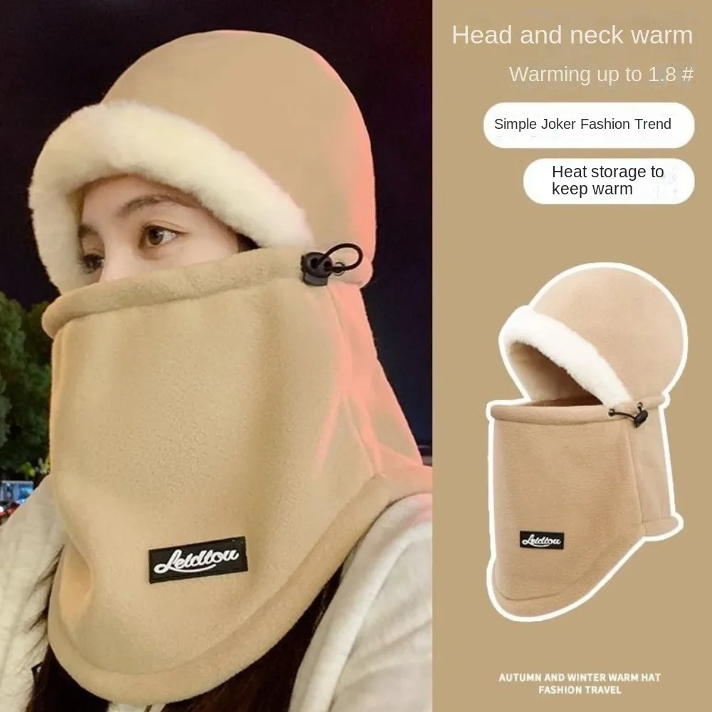 Cute Can Be Worn Winter Hat Warm Artifact Solid Color Helmet Hat One-piece Winter Scarf Women's